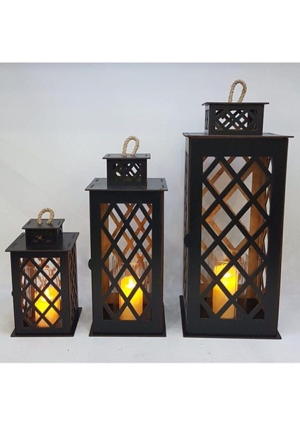 Şık Ahşap Fener Mumluk, Siyah, Dekoratif ve Zarif Tasarım fiyatları