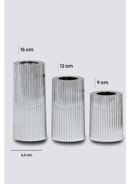 3'lü Tırtıklı Krom Mumluk Seti, Şık ve Dekoratif Hediye Alternatifi fiyatları