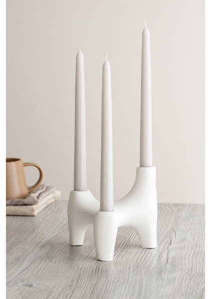 Şık 3'lü Beyaz Beton Şamdan Seti, Iskenav Tarzı, Modern ve Estetik Tasarım