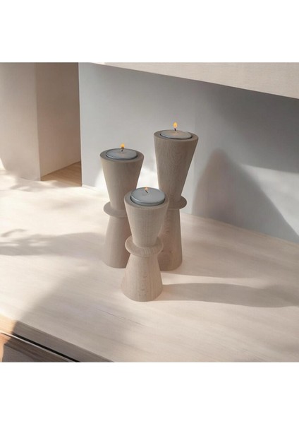 Doğal Gürgen Ağacı 3'lü Dekoratif Ahşap Şamdan ve Kum Saati Seti indirimleri