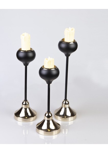 3'lü Armut Şamdan Seti Siyah ve Gümüş Paslanmaz Ev Dekoru fiyatları