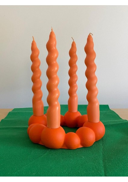 Turuncu 4'lü Beton Şamdan, Şık ve Modern Dekoratif Aksesuar