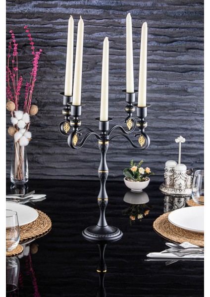 Siyah 5'li Şamdan Seti, Şık ve Zarif Dekoratif Aksesuarlar