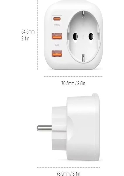 AC-115 2500W 3.4A 2usb 1type-C 1soket Akım Korumalı Şarj Adaptörü Priz Çoğaltıcı