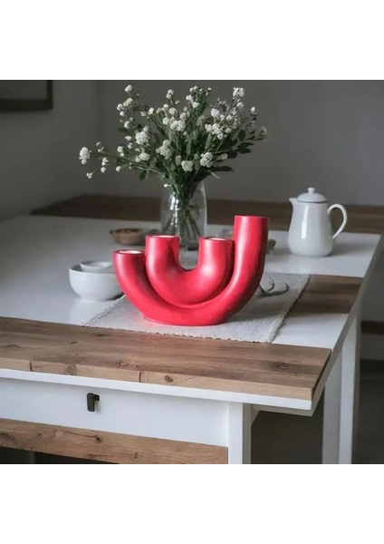 El Yapımı Kırmızı Beton Dörtlü Mumluk, Modern Dekoratif ve Hediyelik Aksesuar fiyatları