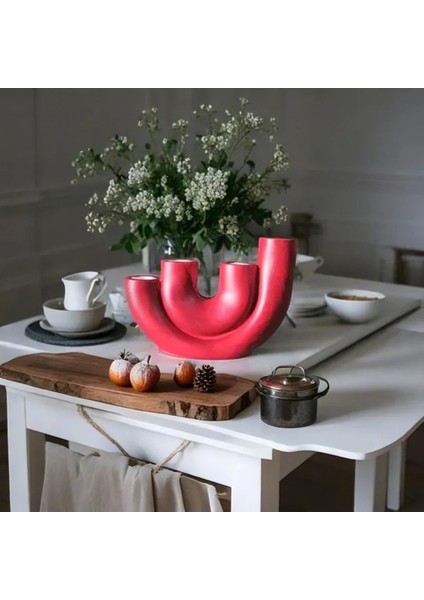 El Yapımı Kırmızı Beton Dörtlü Mumluk, Modern Dekoratif ve Hediyelik Aksesuar fırsatları