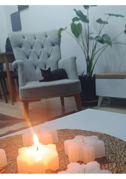 Beyaz Kar Tanesi Temalı Doğal Soya Mum, Şık ve Huzur Verici Ev Dekoru Için Ideal