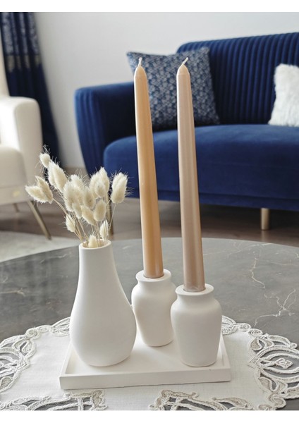 Beyaz Dekoratif Tepsi Içinde 3 Lü Şamdan Seti Şık ve Zarif Tasarım fiyatları