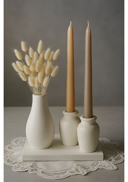 Beyaz Dekoratif Tepsi Içinde 3 Lü Şamdan Seti Şık ve Zarif Tasarım modelleri