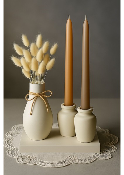 Beyaz Dekoratif Tepsi Içinde 3 Lü Şamdan Seti Şık ve Zarif Tasarım fırsatları