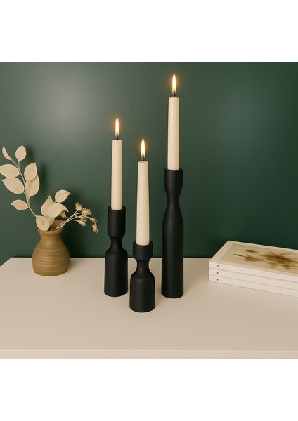 Doğal Ahşap Siyah 3'lü Şamdan Seti, Rustik ve Modern Tarz, 18-14-10 cm fiyatları
