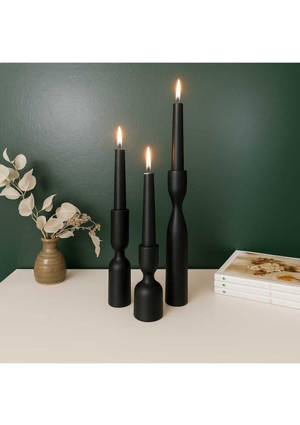 Doğal Ahşap Siyah 3'lü Şamdan Seti, Rustik ve Modern Tarz, 18-14-10 cm fırsatları