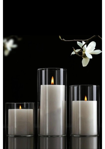 Beyaz 3'lü Dekoratif Cam Mumluk Vazo, Şık ve Zarif Ev Aksesuarı