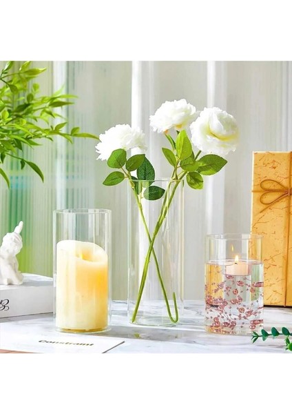 Beyaz 3'lü Dekoratif Cam Mumluk Vazo, Şık ve Zarif Ev Aksesuarı fırsatları