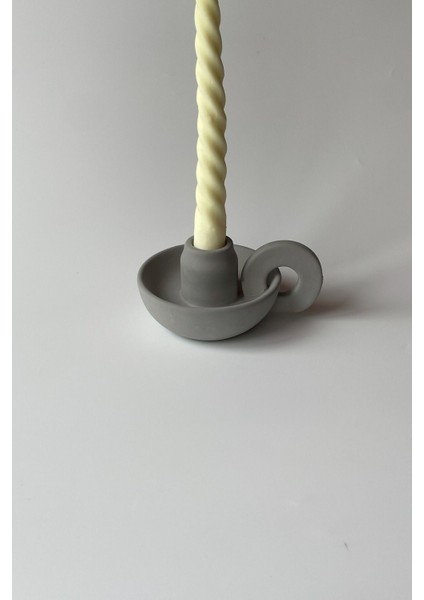 Şamdan Mumluk, Kulplu, Gri, Şık ve Modern Tasarım