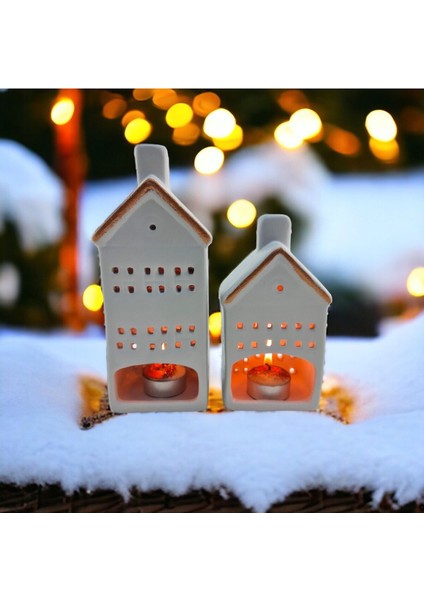 Seramik 2'li Ev Figürlü Dekoratif Mumluk Seti, Şık ve Estetik Tasarım fiyatları