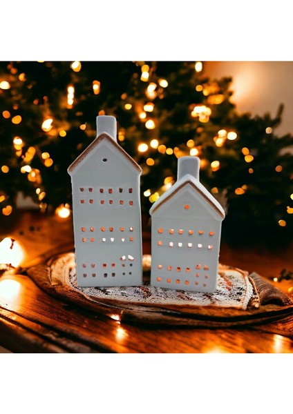 Seramik 2'li Ev Figürlü Dekoratif Mumluk Seti, Şık ve Estetik Tasarım modelleri