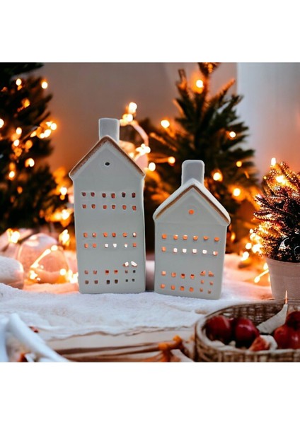 Seramik 2'li Ev Figürlü Dekoratif Mumluk Seti, Şık ve Estetik Tasarım fırsatları