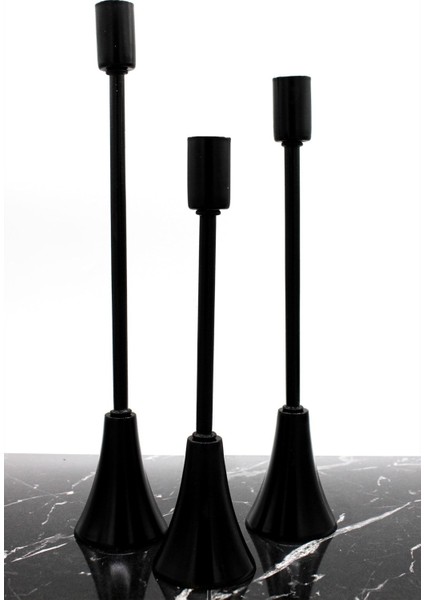 3'lü Uzun Topuklu Paslanmaz Siyah Şamdan Mumluk, Ev Dekorasyonu Için Şık Bir Seçenek