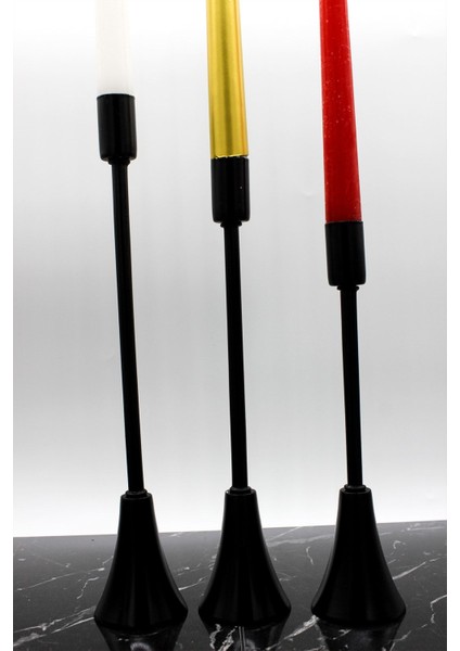 3'lü Uzun Topuklu Paslanmaz Siyah Şamdan Mumluk, Ev Dekorasyonu Için Şık Bir Seçenek indirimleri