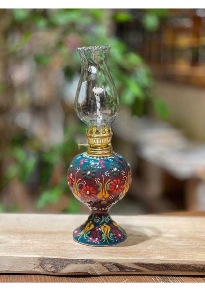 Renkli Çinili Seramik Gaz Lambası, Ayaklı ve Şık Tasarım