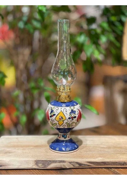 Renkli Çinili Seramik Gaz Lambası, Ayaklı ve Şık Tasarım