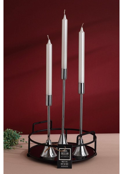 3'lü Topuklu Mumluk Takımı, Şamdan, Uzun Ayak, Şık Ev Dekorasyonu