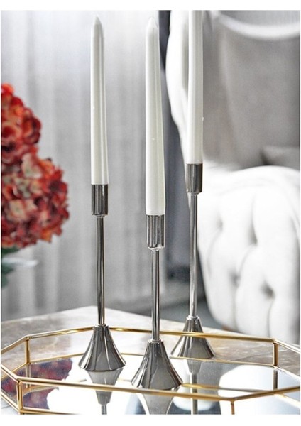 3'lü Topuklu Mumluk Takımı, Şamdan, Uzun Ayak, Şık Ev Dekorasyonu indirimleri