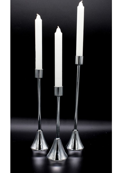 3'lü Topuklu Mumluk Takımı, Şamdan, Uzun Ayak, Şık Ev Dekorasyonu