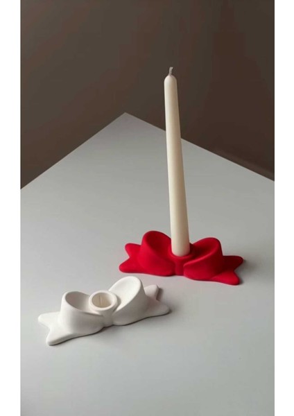 El Yapımı Beyaz Papyon Şamdan, Şık ve Zarif Dekoratif Mumluk Modeli