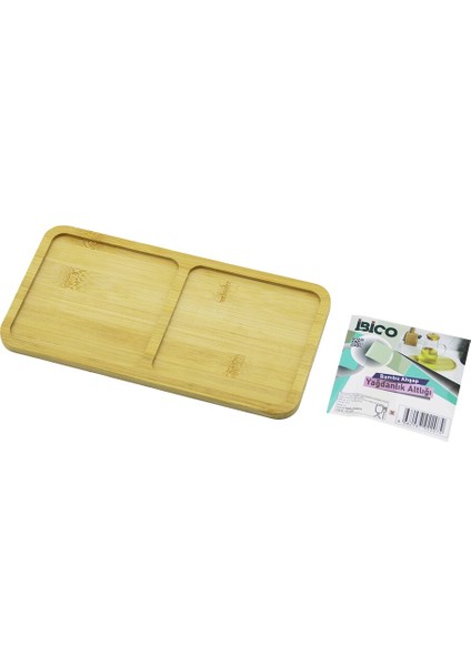 Dikdörtgen 2 Bölmeli Ahşap Bambu Yağdanlık Altlık Mini Tepsi 12 x 23.4 x 0.8cm (2818)