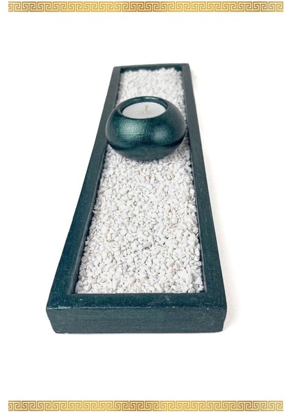 Şık Beton Mumluk Seti, Yeşil Renkli, Tabaklı Dekorasyon Aksesuarı