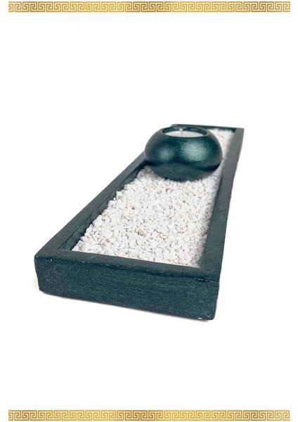 Şık Beton Mumluk Seti, Yeşil Renkli, Tabaklı Dekorasyon Aksesuarı