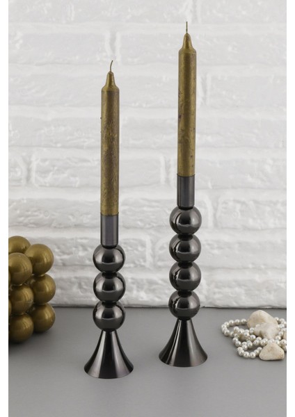 Iki Adet Platin Renk Metal Şamdan Seti, Şık ve Dekoratif Mumlukler fiyatları