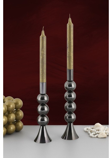 Iki Adet Platin Renk Metal Şamdan Seti, Şık ve Dekoratif Mumlukler fırsatları
