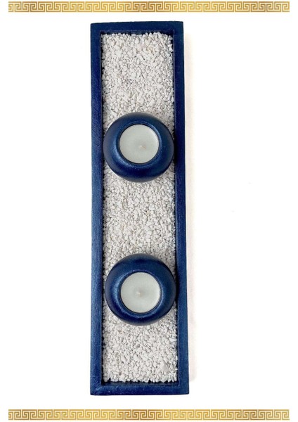 El Yapımı 2'li Gece Mavisi Mumluk ve Dekoratif Tepsi Seti indirimleri