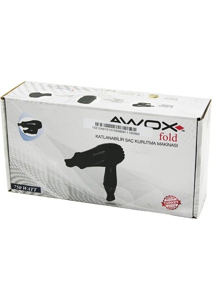 Awox Fold Siyah Seyahat Tipi Katlanabilir Saç Kurutma - Fön Makinesi + Dar Şekillendirici Başlık 750W (2818)