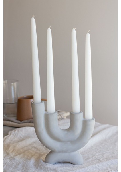 Gri Iskandinav Tarzı Büyük 4 Kollu Beton Şamdan ve Mum Seti fiyatları