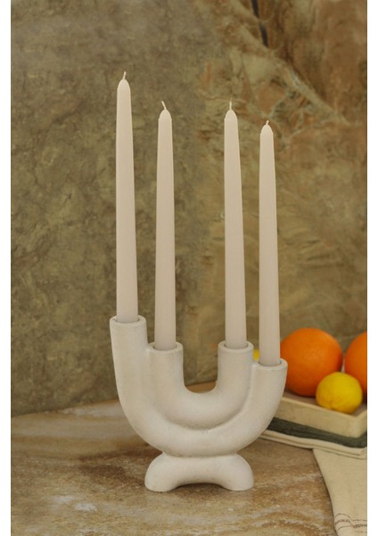 Gri Iskandinav Tarzı Büyük 4 Kollu Beton Şamdan ve Mum Seti modelleri