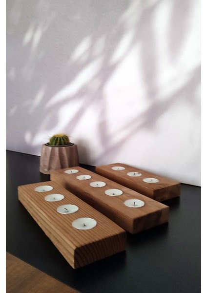 Doğal Ahşap Tealight Mumluk Seti, Şamdan, Zarif ve Sıcak Atmosfer Için Ideal fırsatları