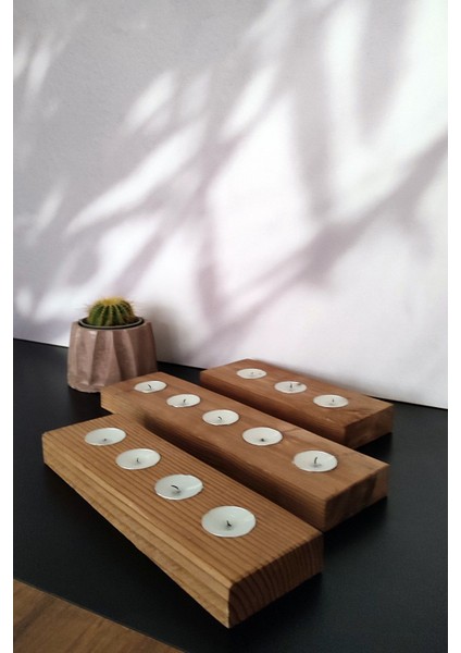 Doğal Ahşap Tealight Mumluk Seti, Şamdan, Zarif ve Sıcak Atmosfer Için Ideal indirimleri