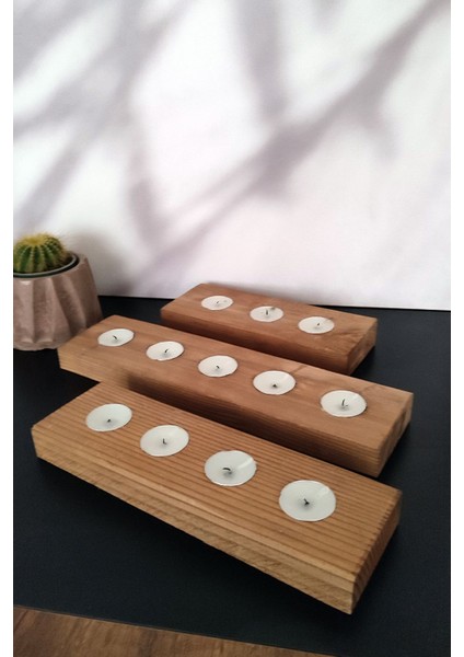 Doğal Ahşap Tealight Mumluk Seti, Şamdan, Zarif ve Sıcak Atmosfer Için Ideal