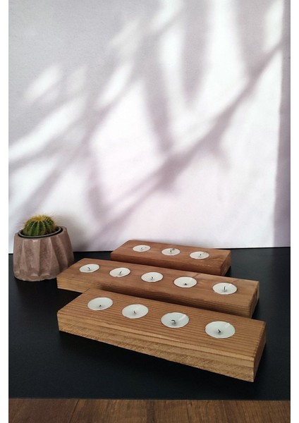 Doğal Ahşap Tealight Mumluk Seti, Şamdan, Zarif ve Sıcak Atmosfer Için Ideal