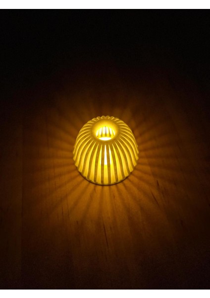 Işıklı LED Mumluk, Şık ve Zarif Dekorasyon Aksesuarı, Granit Beyaz