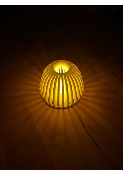 Işıklı LED Mumluk, Şık ve Zarif Dekorasyon Aksesuarı, Granit Beyaz indirimleri