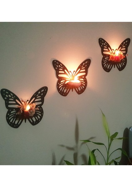 Şık Kelebek Figürlü Siyah Duvar Rafı Mumluk Bibloluk Dekorasyonu fiyatları