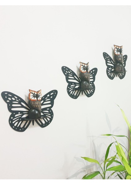 Şık Kelebek Figürlü Siyah Duvar Rafı Mumluk Bibloluk Dekorasyonu fırsatları