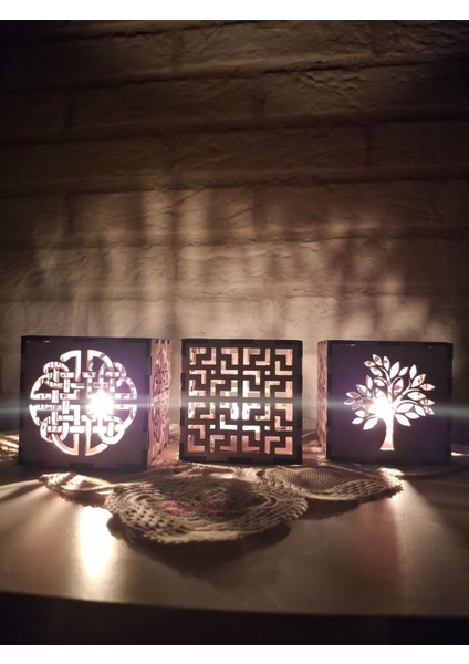 Şık Ahşap 3'lü Mumluk Seti, Doğal Renk, Sıcak Atmosfer Sağlar. fiyatları