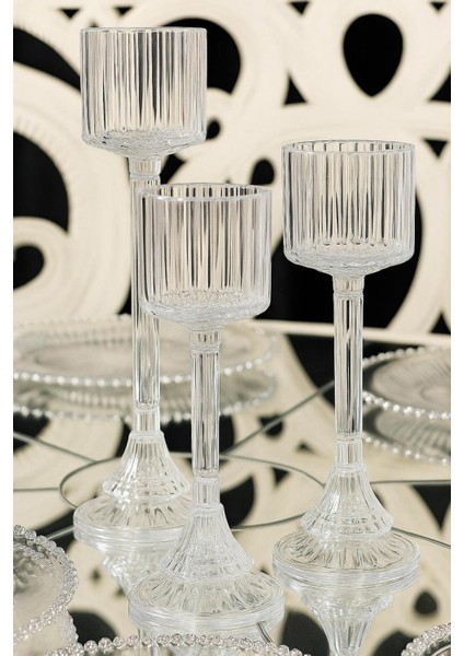 3'lü Kristal Ayaklı Şeffaf Mumluk Takımı, Şıklık ve Zarafet Için Ideal Seçim fiyatları