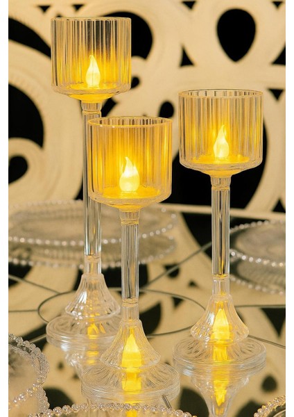 3'lü Kristal Ayaklı Şeffaf Mumluk Takımı, Şıklık ve Zarafet Için Ideal Seçim fırsatları